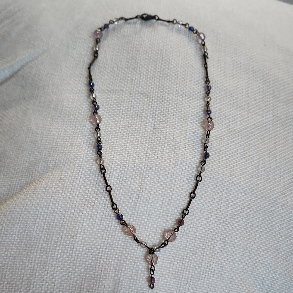 Pink and Purple Beaded Necklace with Y-Shaped Design